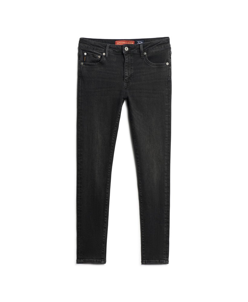 calça jeans skinny vintage de algodão orgânico com cintura média na cor walcott black stone.