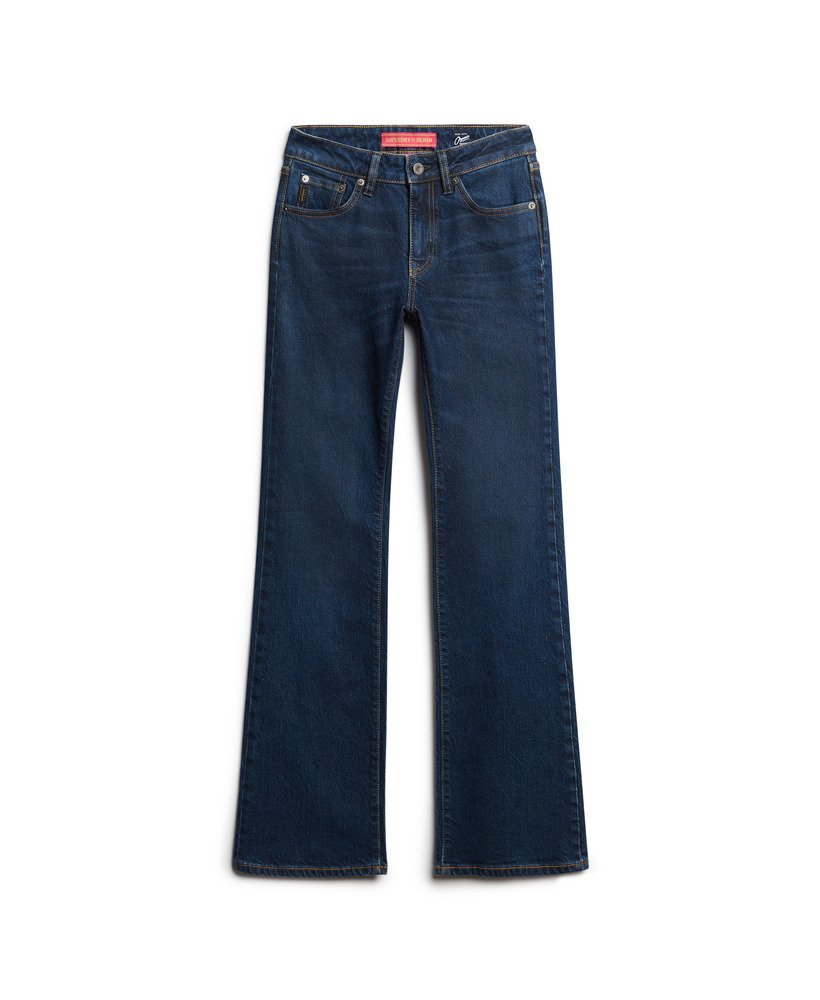 calça jeans vintage de cintura média corte flare slim modelo van dyke mid usada.