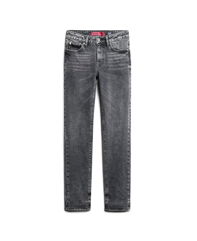 calça jeans slim de cintura média em algodão orgânico na cor echo black.