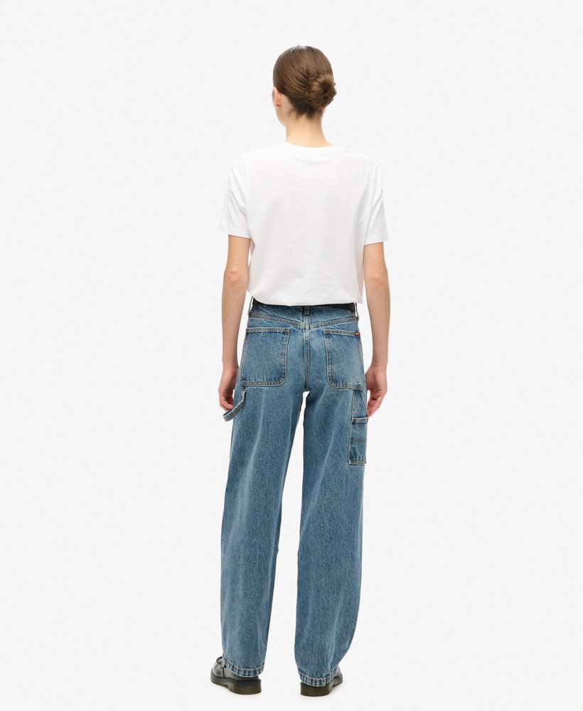 calça jeans de cintura média estilo carpinteiro na cor azul guerrero mid blue