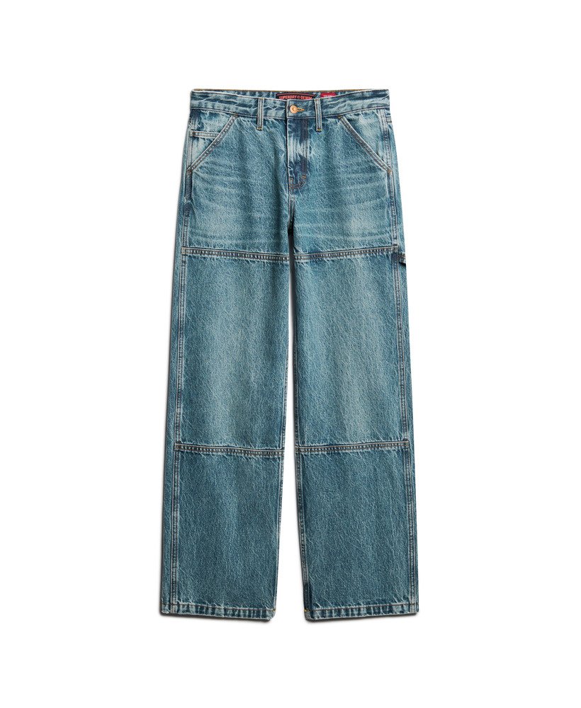 calça jeans de cintura média estilo carpinteiro na cor azul guerrero mid blue