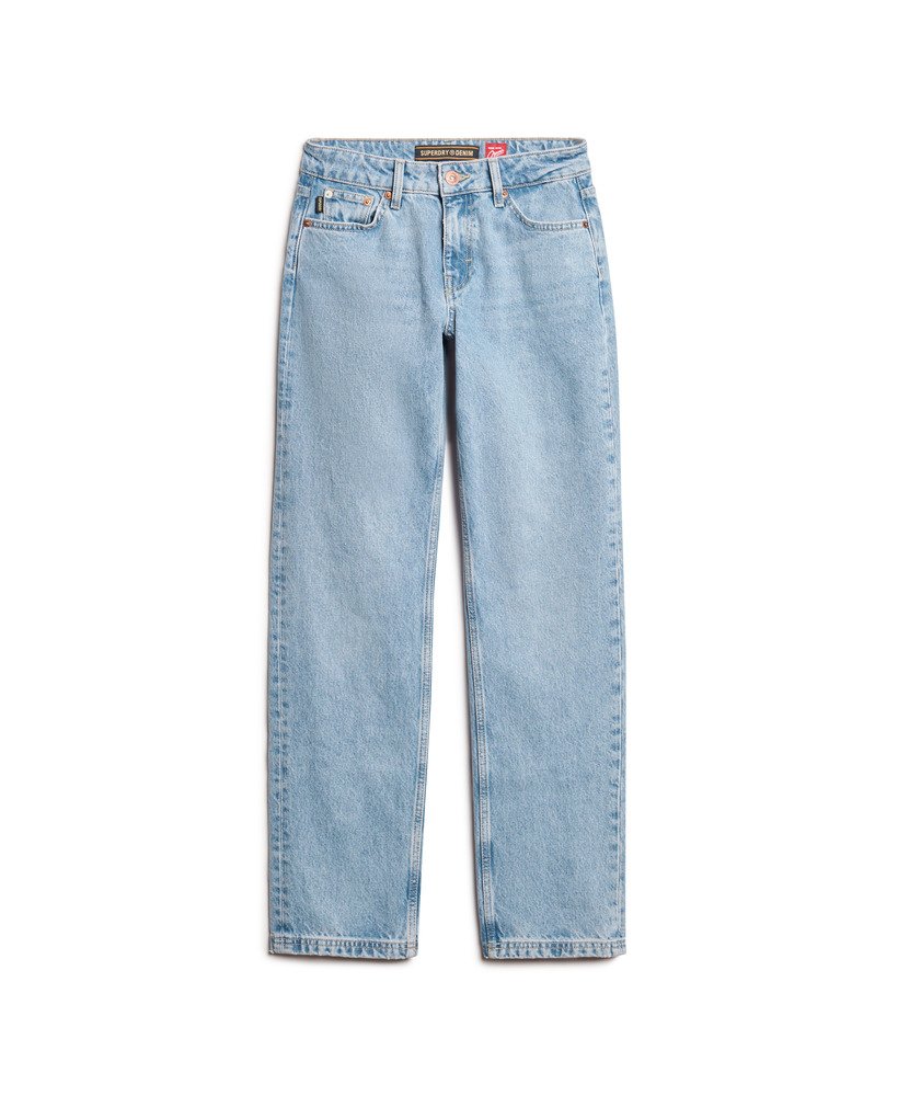 calça jeans reta de cintura média na cor spring vintage custom.