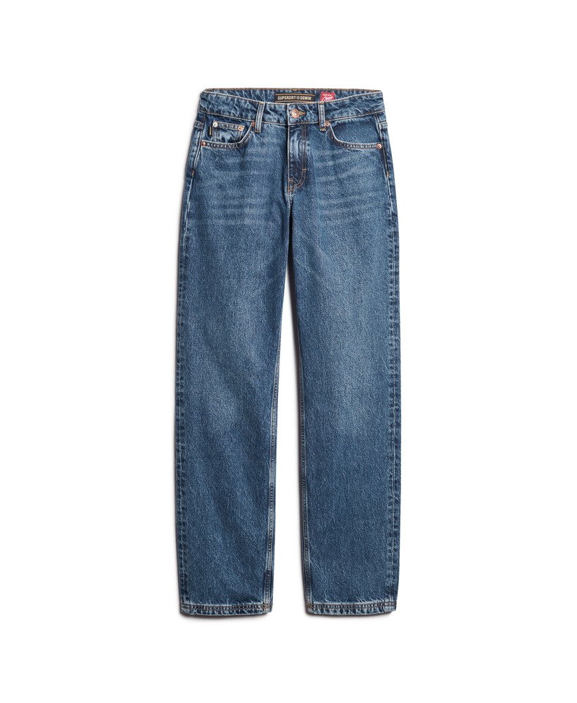 calça jeans reta de cintura média na cor azul vintage fulton