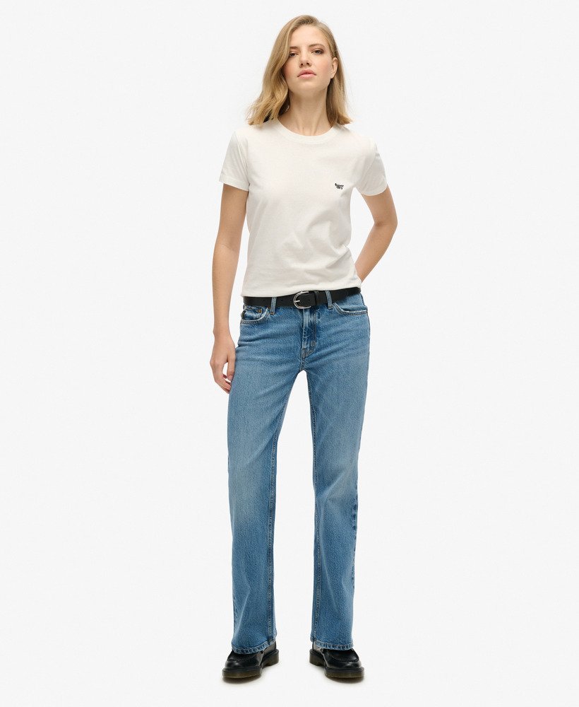 calça jeans vintage de cintura média modelagem flare slim na cor azul lavado beecher.