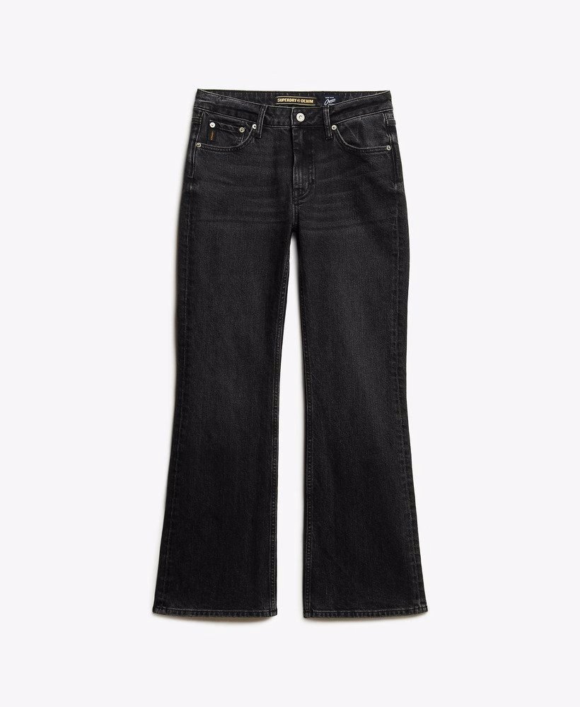 Calça jeans vintage de cintura média e modelagem flare slim.