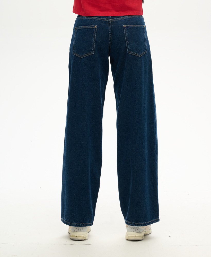 calça jeans folgada de cintura média cult em lavagem vintage azul escuro
