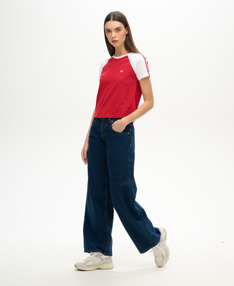 calça jeans folgada de cintura média cult em lavagem vintage azul escuro