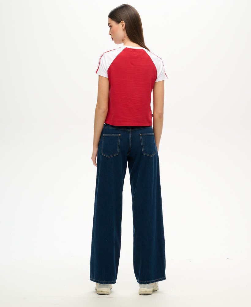 calça jeans folgada de cintura média cult em lavagem vintage azul escuro