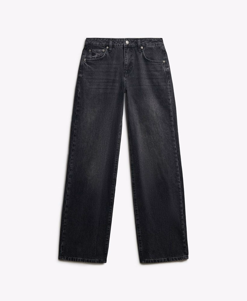 Calça jeans de algodão orgânico, cintura média e pernas largas.