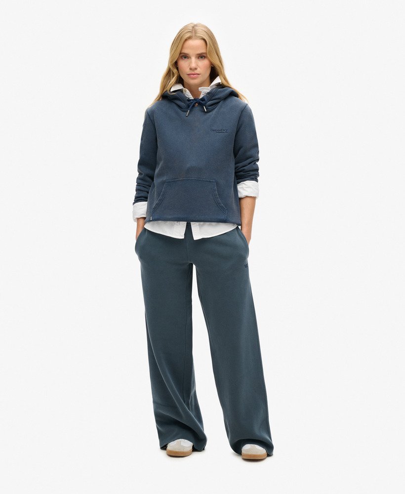 calça jogger de pernas largas wash na cor azul marinho eclipse