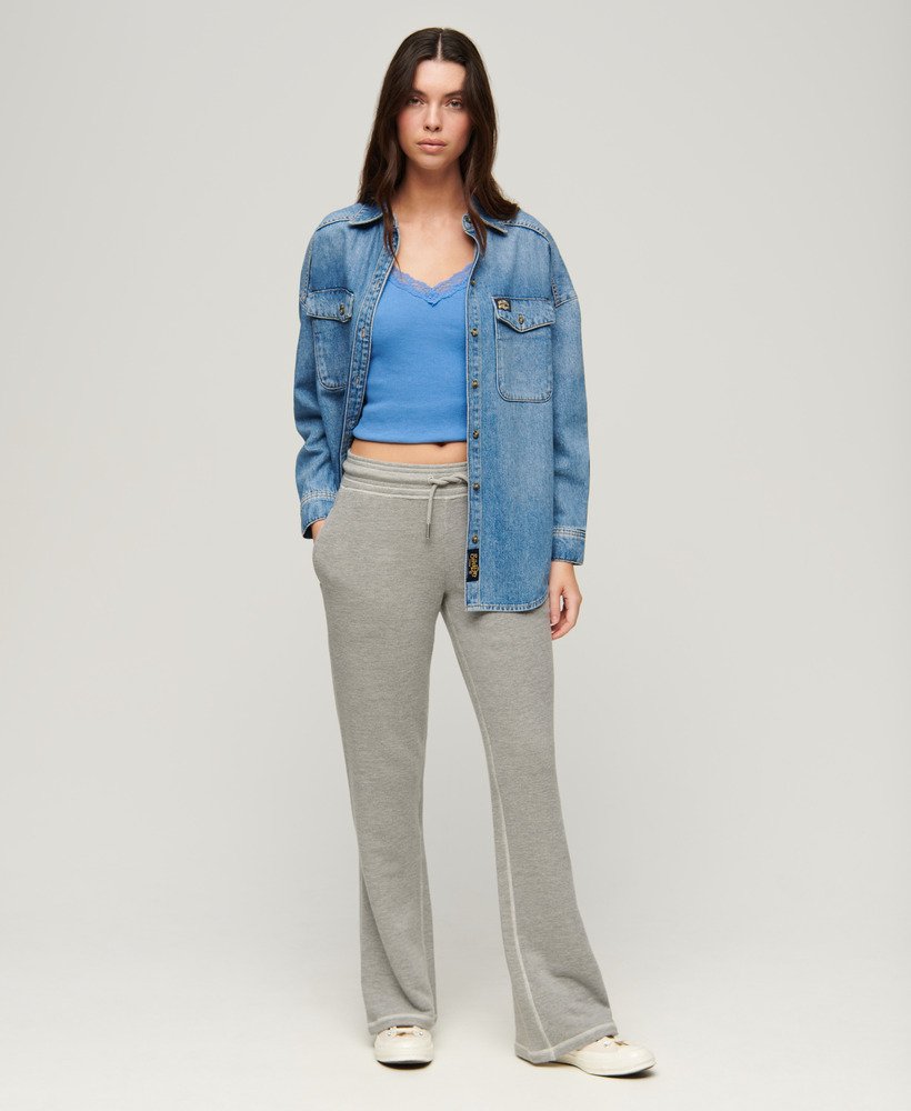 calça jogger flare de cintura baixa athletic essentials na cor cinza mesclado
