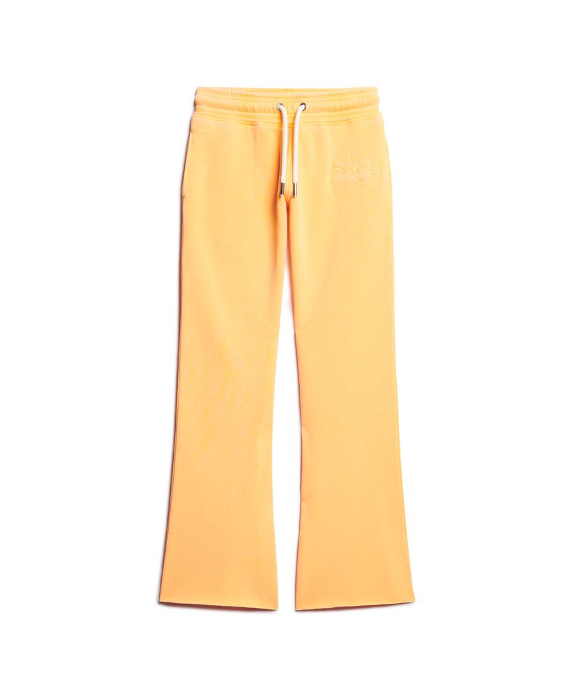 calça jogger flare de cintura baixa com logo vintage em neon na cor laranja vibrante.