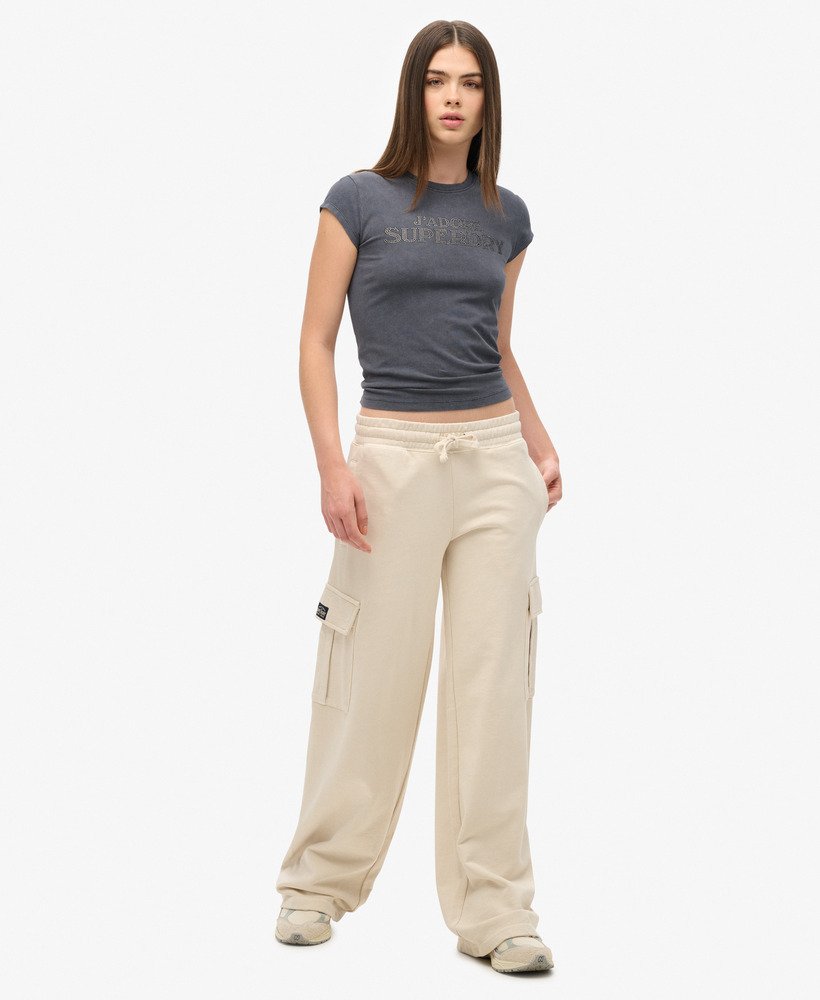 calça jogger cargo vintage wide da athletic essentials na cor ecru