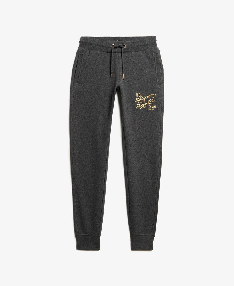 calça de moletom slim luxe metallic logo na cor near black heather
