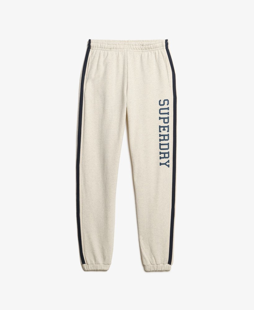 calça de moletom athletic essentials vintage com listras laterais na cor cinza mesclado aveia
