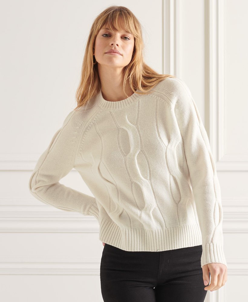 suéter de tricô com tranças studios na cor off white