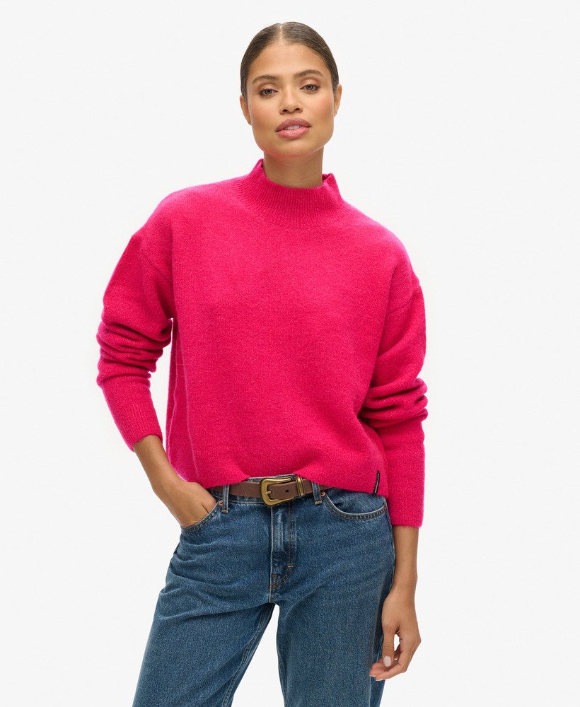 suéter vintage essencial de gola alta em rosa choque