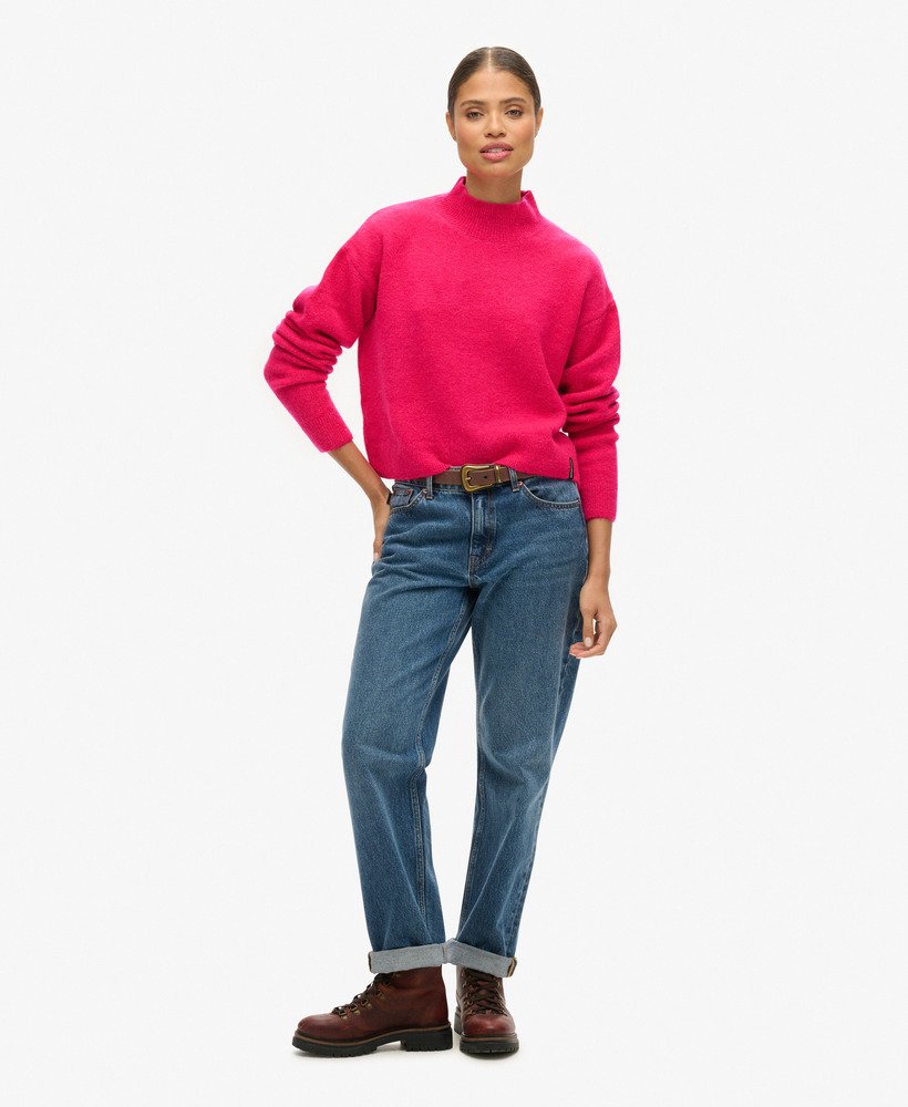 suéter vintage essencial de gola alta em rosa choque