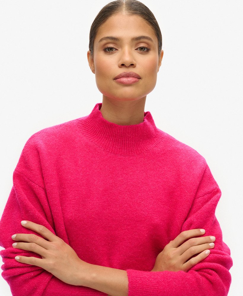 suéter vintage essencial de gola alta em rosa choque