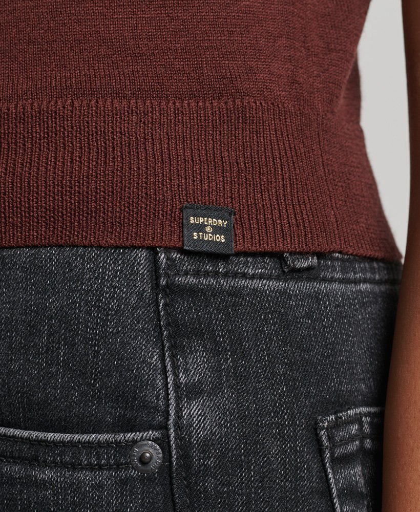 colete de gola alta em lã merino da studios na cor chocolate amargo