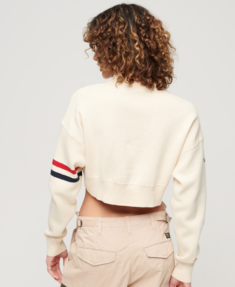 suéter varsity crop crew na cor new chalk