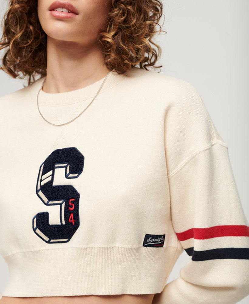 suéter varsity crop crew na cor new chalk