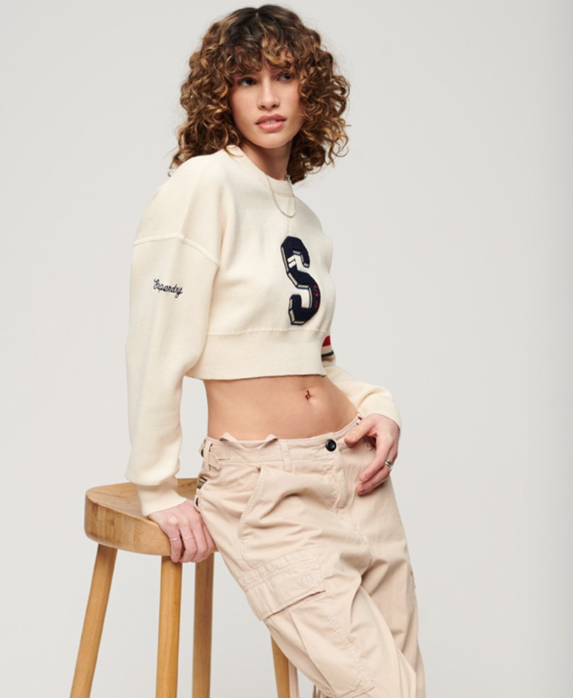 suéter varsity crop crew na cor new chalk