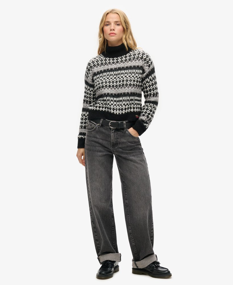 suéter cropped de gola alta em tricô preto