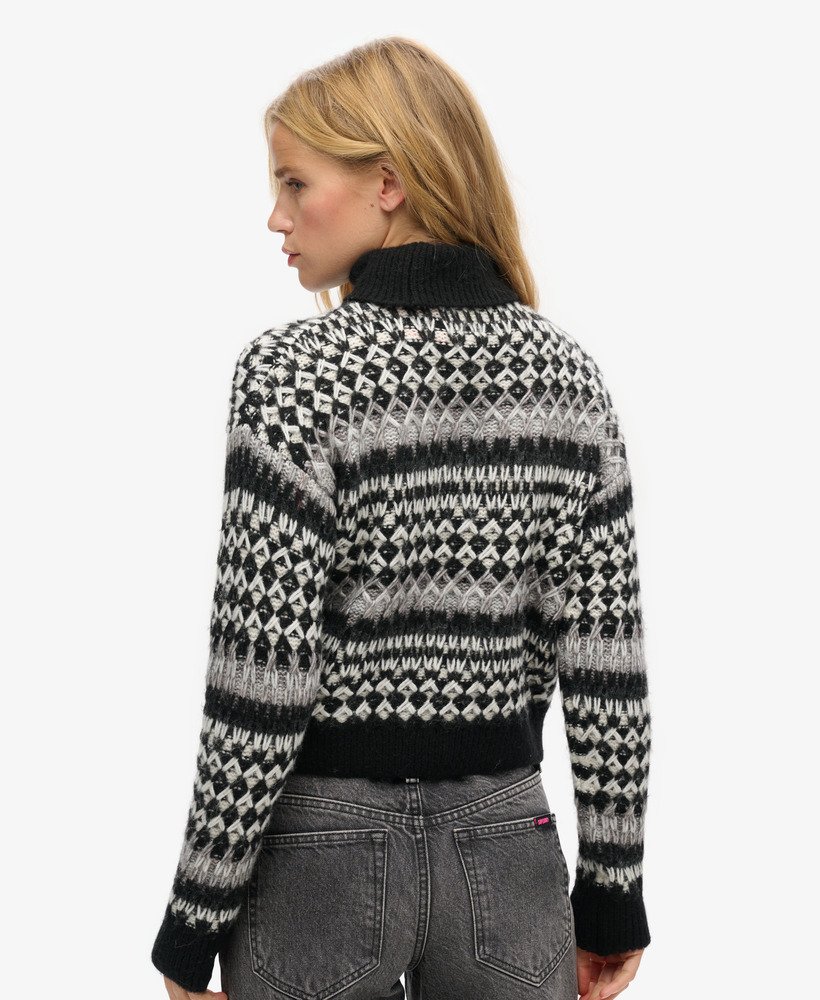 suéter cropped de gola alta em tricô preto