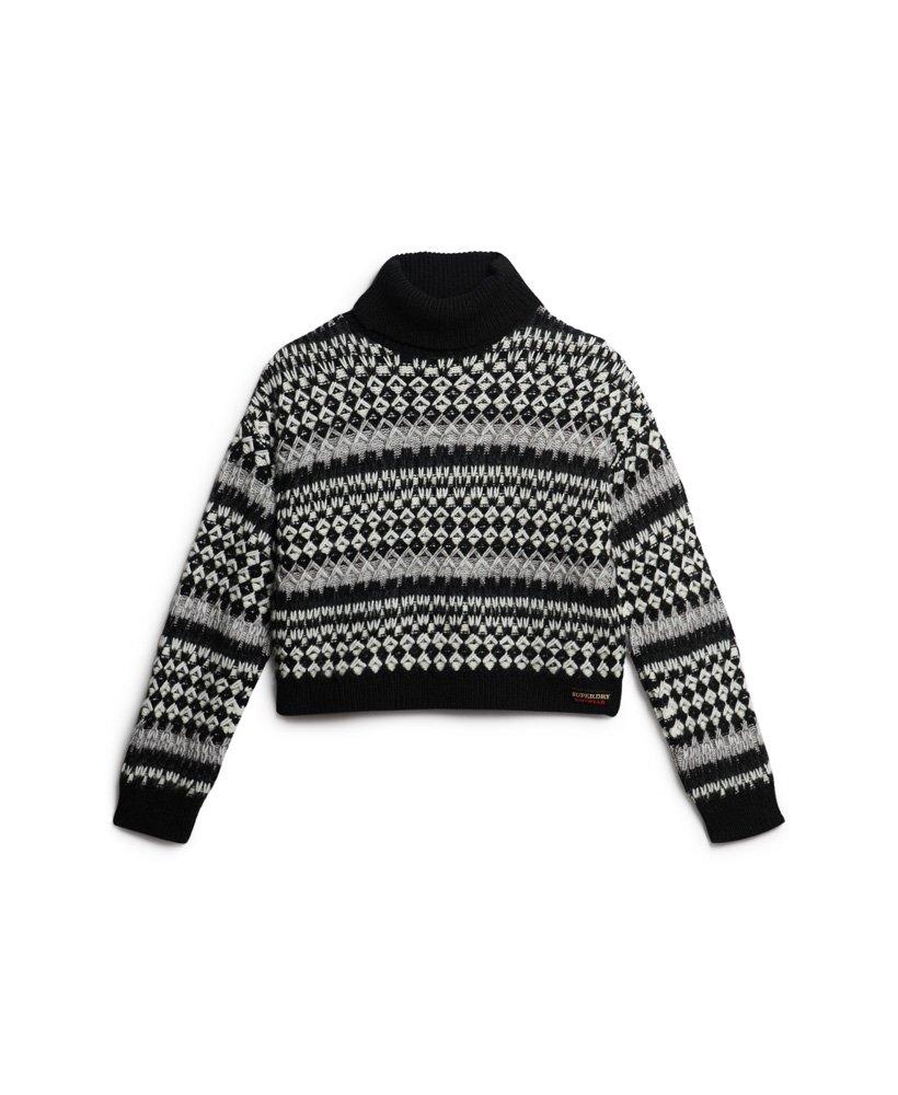 suéter cropped de gola alta em tricô preto