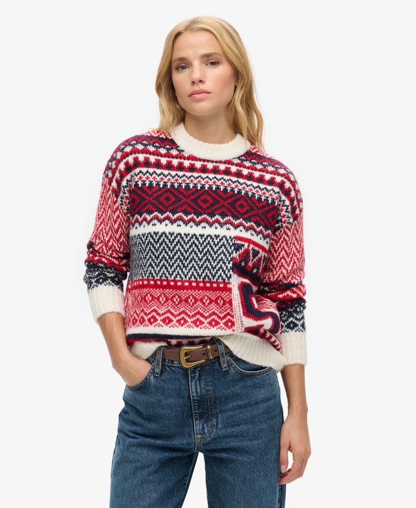 suéter de tricô com estampa mista em malha multicolorida