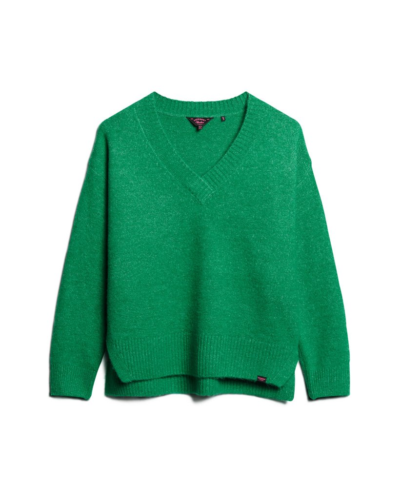 suéter oversized com decote em v na cor verde mescla vibrante.
