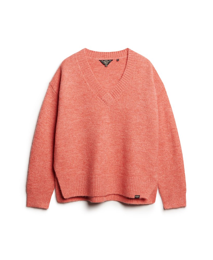 suéter oversized com decote em v na cor laranja mesclado.