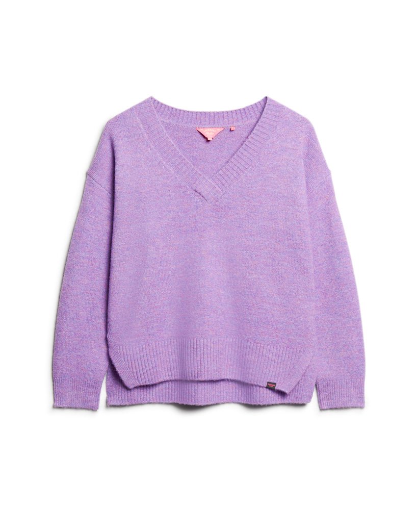 suéter oversized com decote em v na cor candy frost purple mescla.