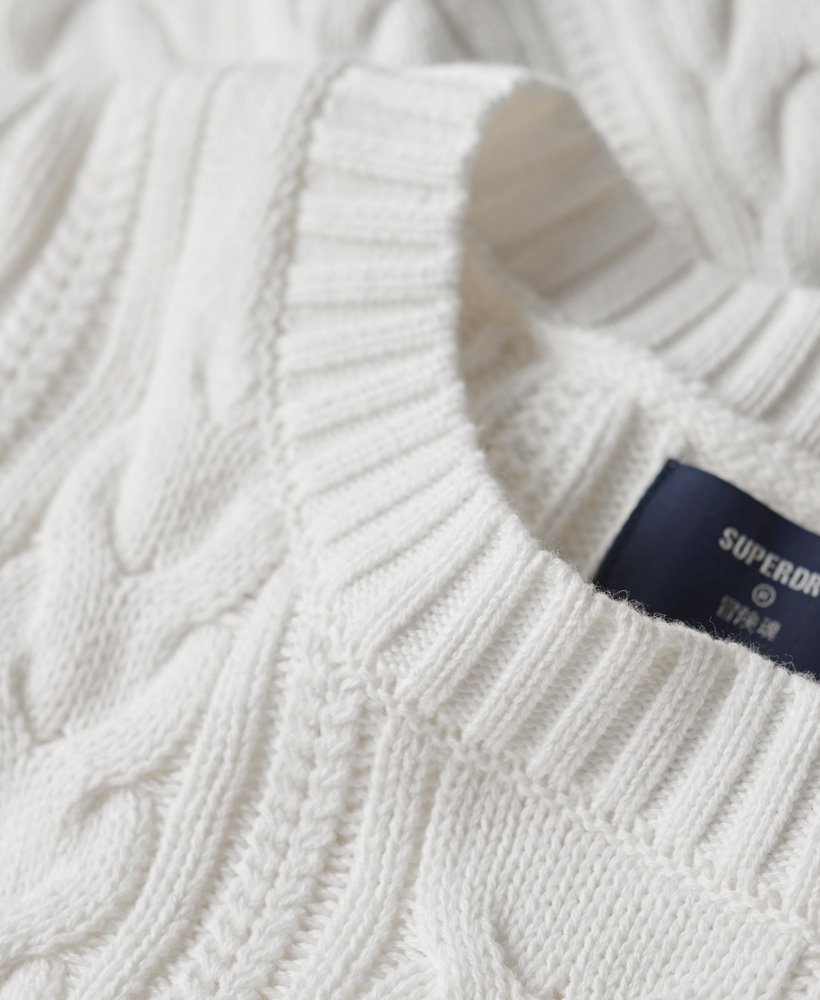 suéter de gola redonda com tranças e ombros caídos na cor branco inverno