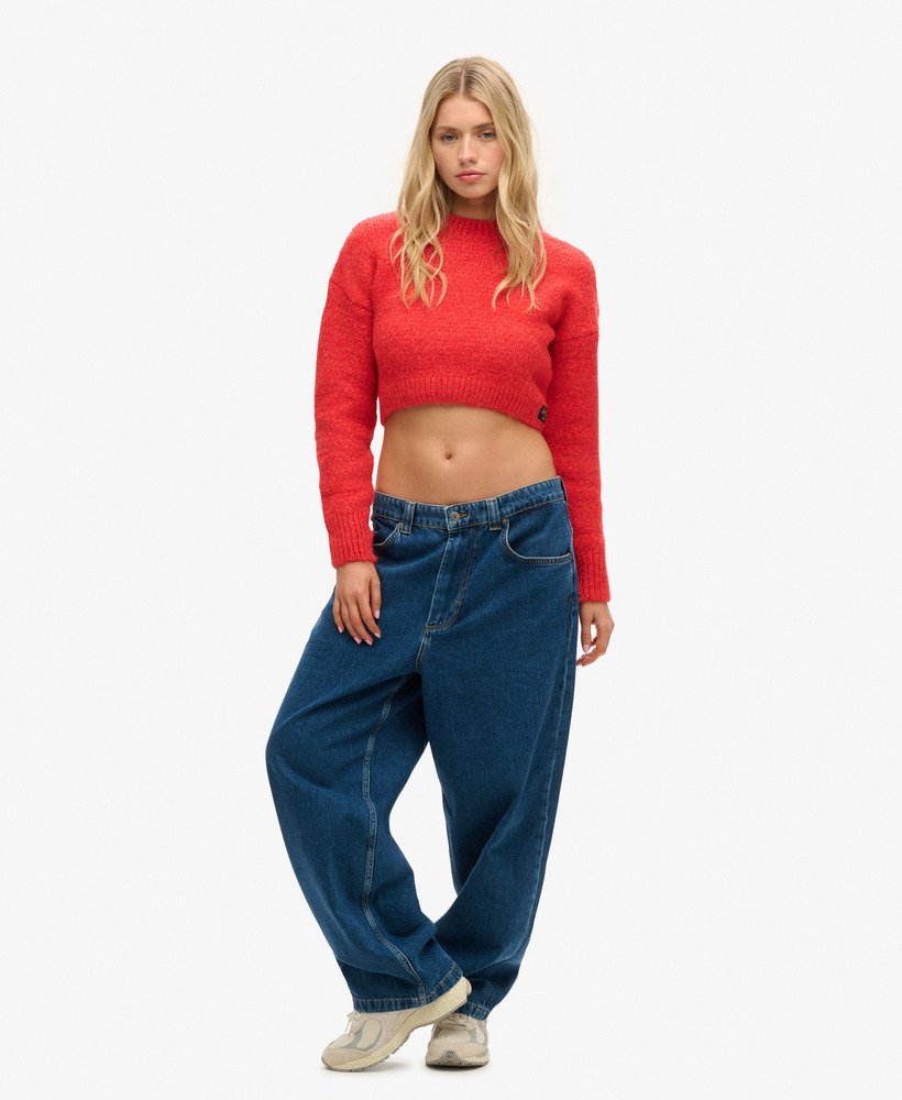 suéter cropped vintage texturizado em tricô na cor laranja fire sky.