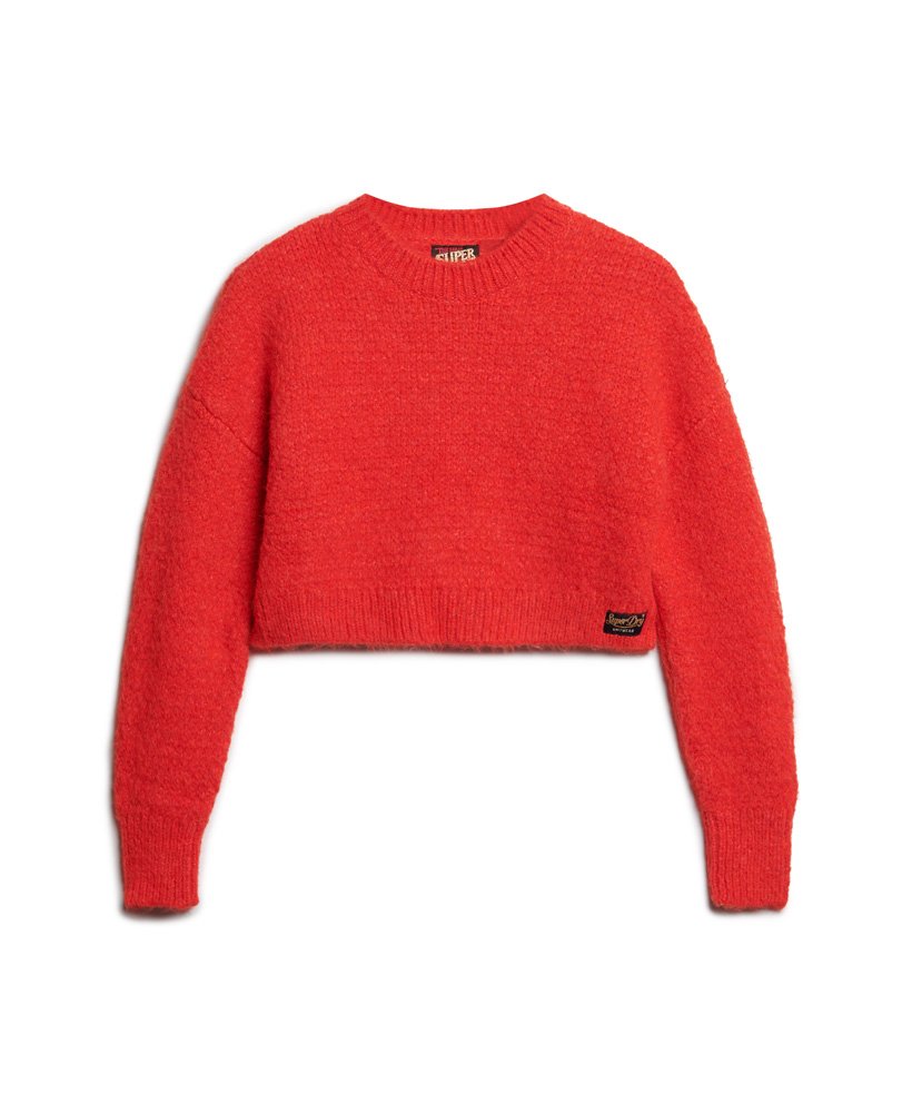 suéter cropped vintage texturizado em tricô na cor laranja fire sky.