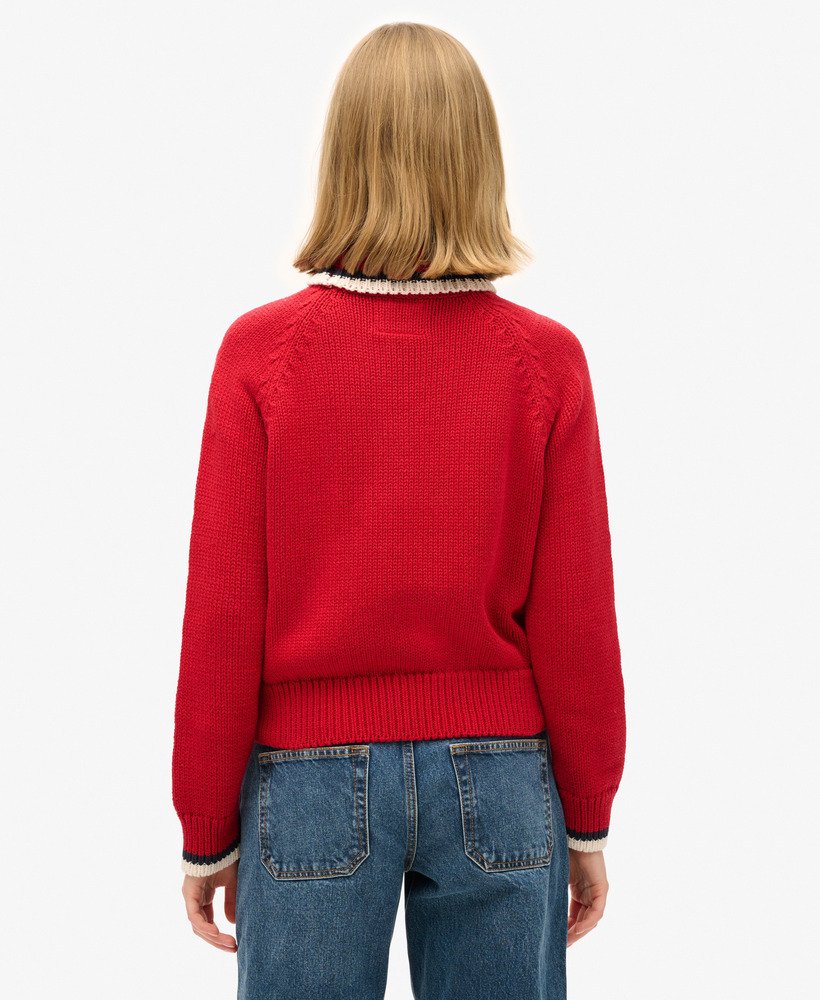 suéter de gola alta americana em malha na cor vermelho risco.