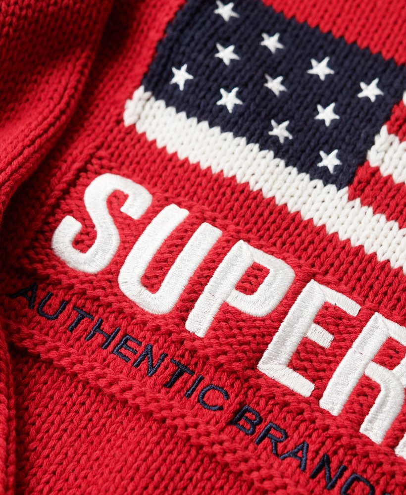 suéter de gola alta americana em malha na cor vermelho risco.