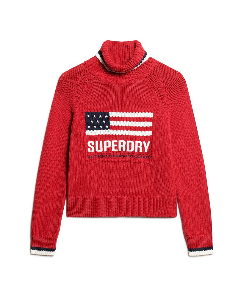 suéter de gola alta americana em malha na cor vermelho risco.