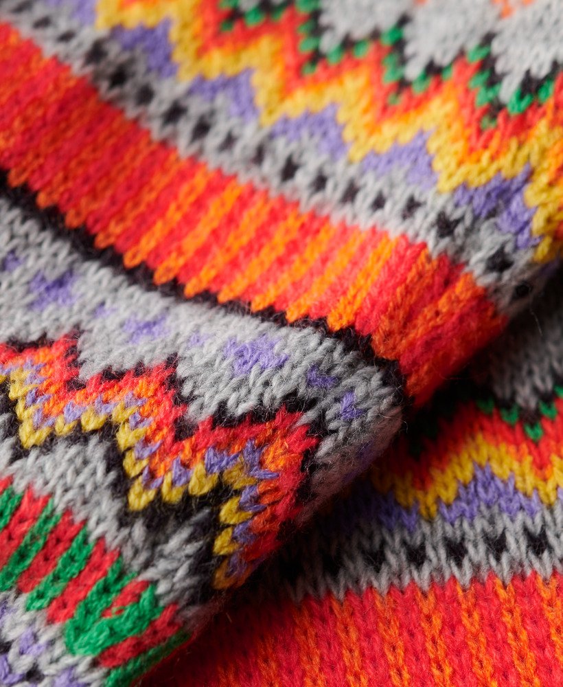 suéter de gola alta raglan listrado em cinza mesclado fairisle