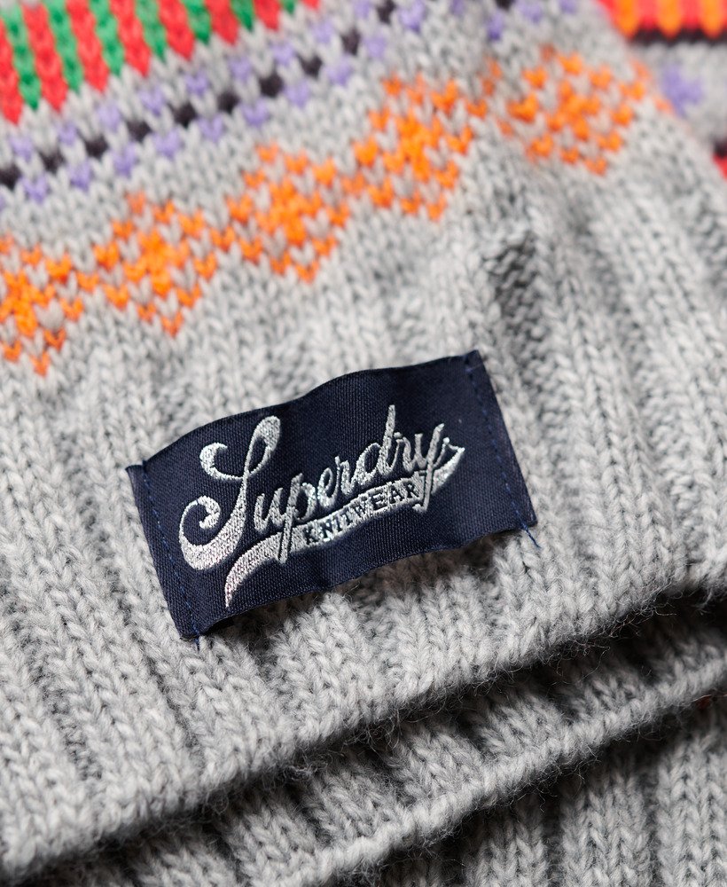 suéter de gola alta raglan listrado em cinza mesclado fairisle