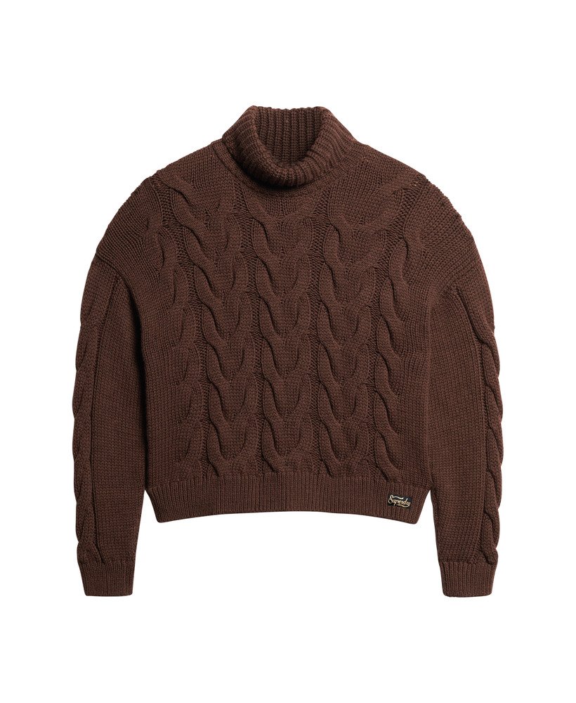suéter polo chain cable knit na cor marrom chicória torcido com café