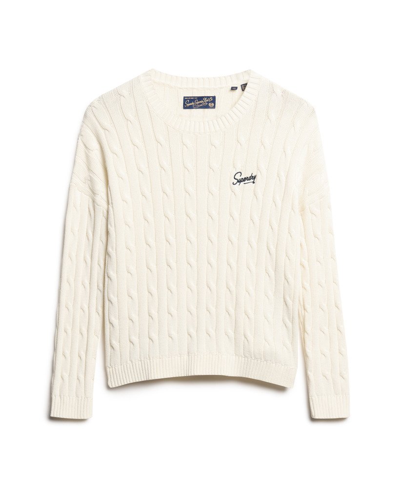 suéter vintage de tricô com ombros caídos na cor branco off-white.