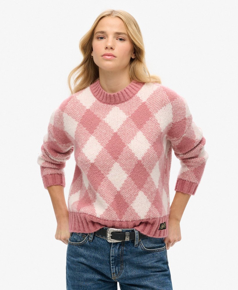 suéter com estampa argyle em rosa malva