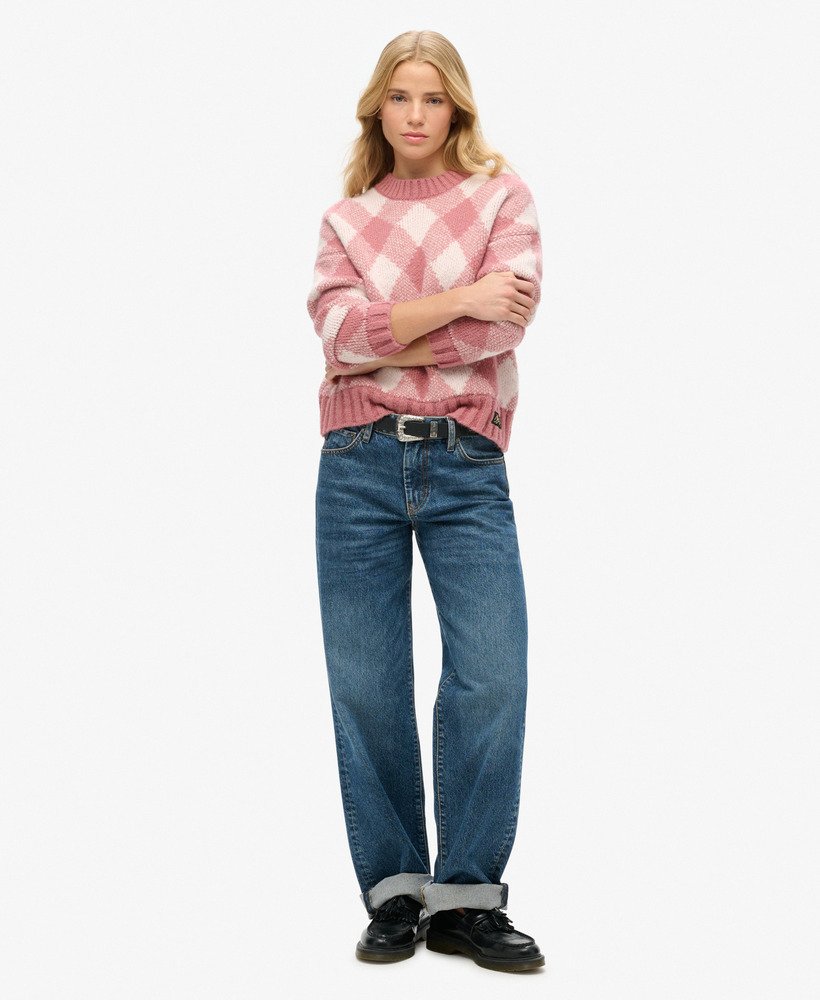 suéter com estampa argyle em rosa malva