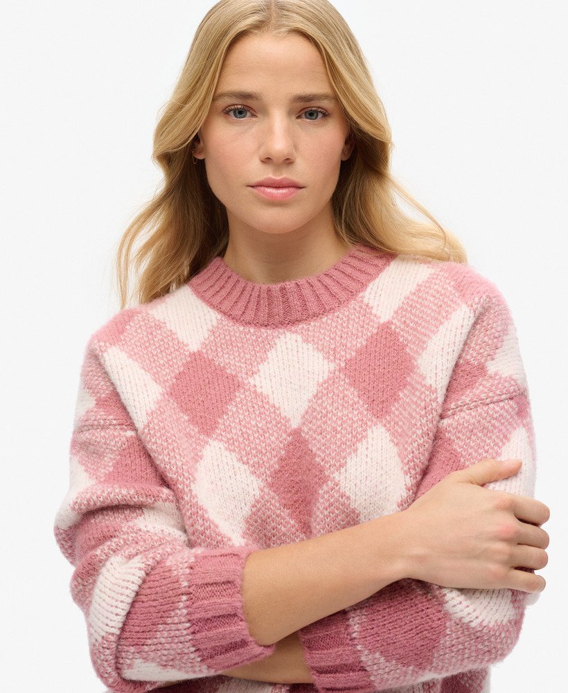 suéter com estampa argyle em rosa malva