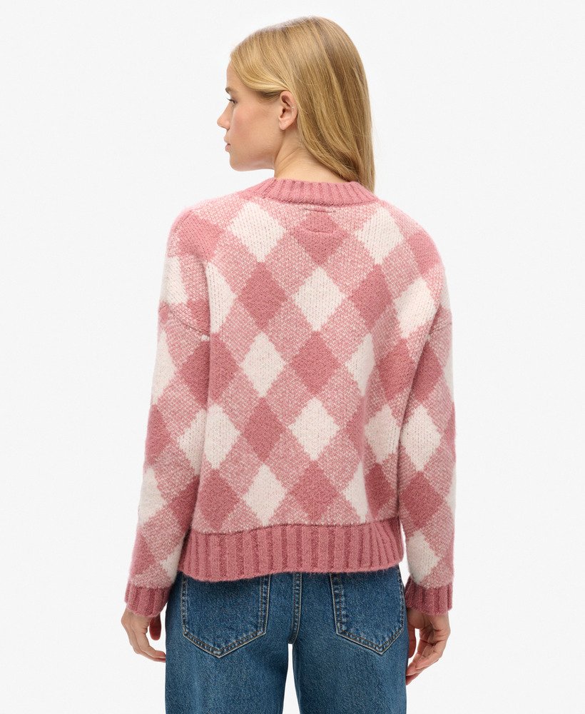suéter com estampa argyle em rosa malva