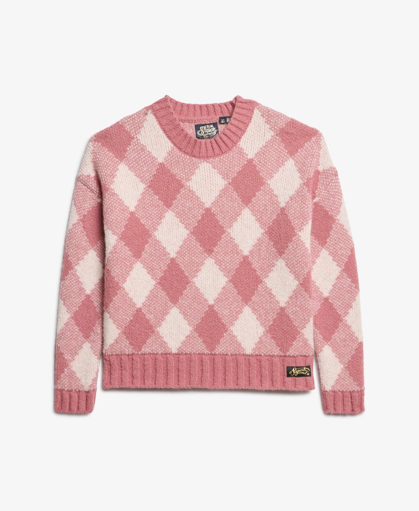 suéter com estampa argyle em rosa malva