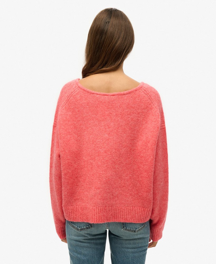 suéter oversized com decote em v e torção vermelha coral